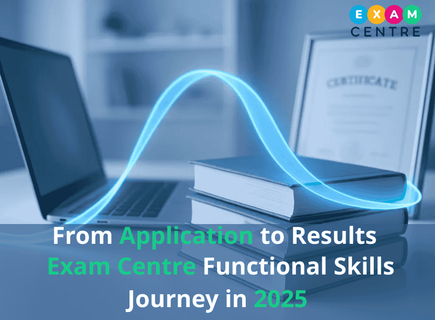 From Application to Results: Exam Centre Functional Skills Journey in 2025 5 Student studying at desk with laptop and certificate representing the Exam Centre Functional Skills journey