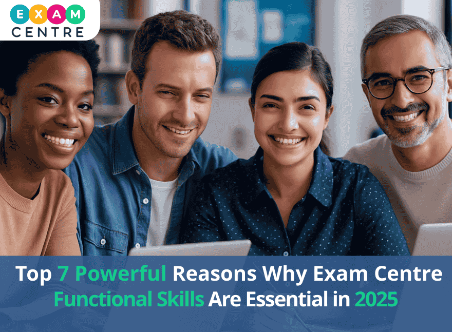 Top 7 Powerful Reasons Why Exam Centre Functional Skills Are Essential in 2025 5 Students preparing for exams in London with textbooks and laptops, representing exam centre functional skills.