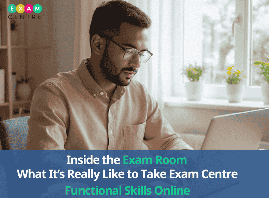 Inside the Exam Room: What Itβs Really Like to Take Exam Centre Functional Skills Online 5 A focused learner taking Exam Centre Functional Skills online exam from home, representing comfort, confidence, and success.